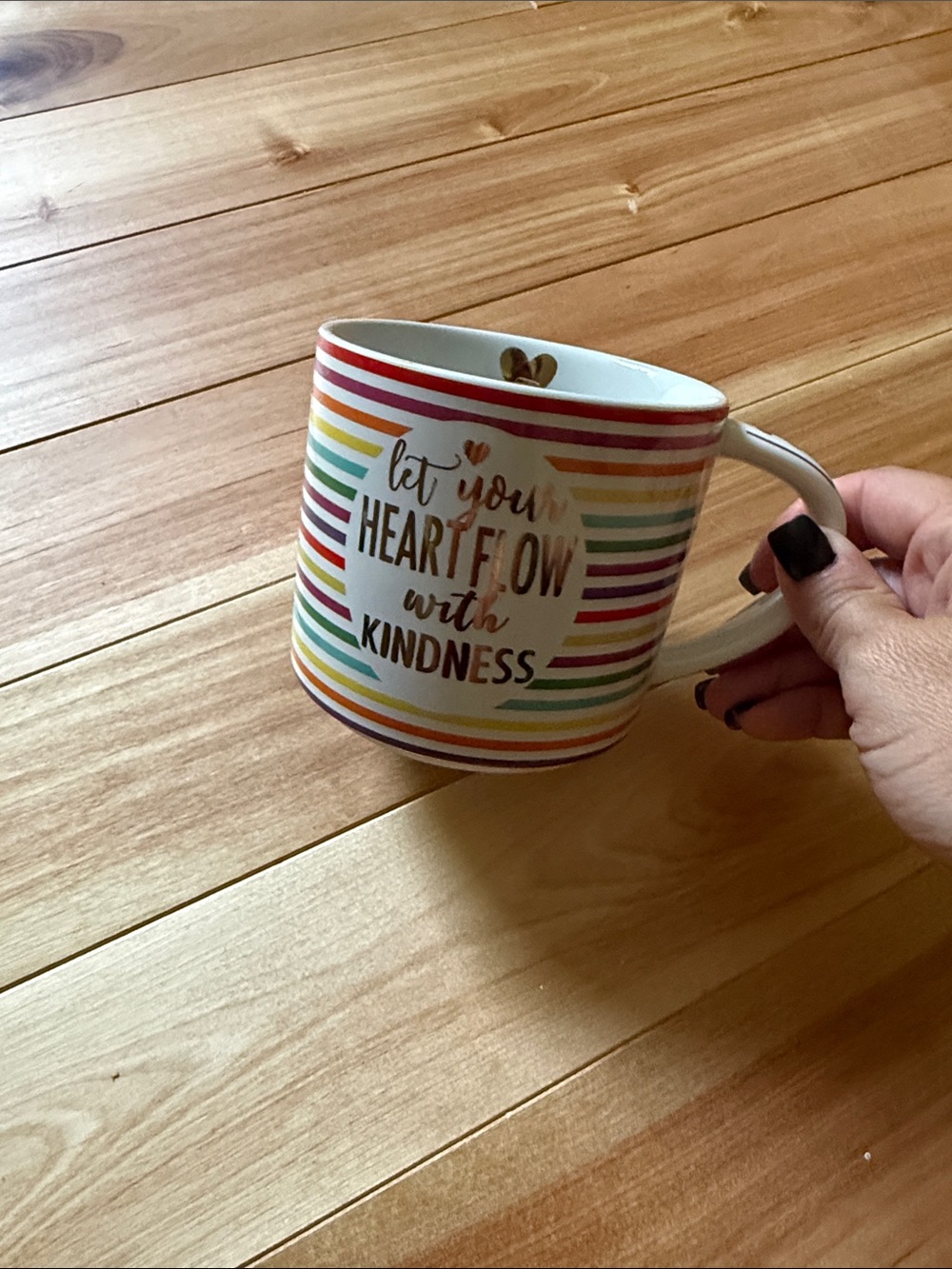🧁Rainbow Striped Ceramic Mug - "Let Your Heart Flow With Kindness"